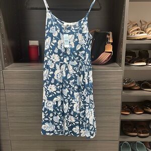 LOFT Blue and White Floral Midi Dress